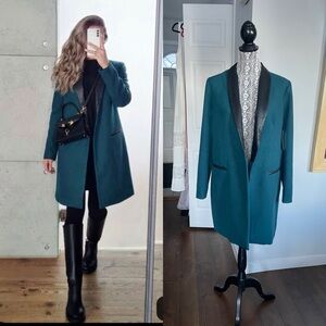 NWT BB Dakota Teal Coat Blazer Jacket With Real Leather Trim. Large.